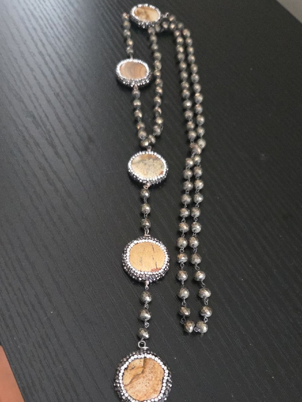 Vintage Long Necklack With Jasper Cabochones
